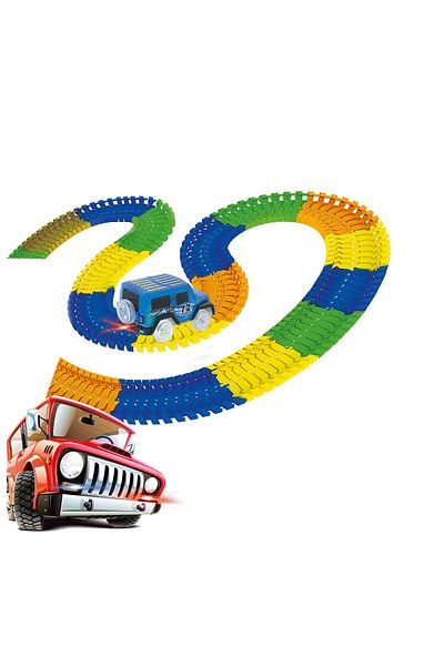 Doğan Oyuncak Dünyası مجموعة مسارات السكك الحديدية المكونة من 384 قطعة من Magic Trucks - ألعاب ملونة للممر والقطار