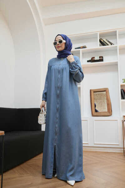 Neways 6470- Fermuarlı Ferace Koyu Mavi