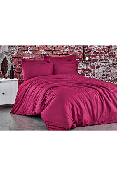 Komfort Home طقم غطاء لحاف من الساتان القطني المخطط المزدوج