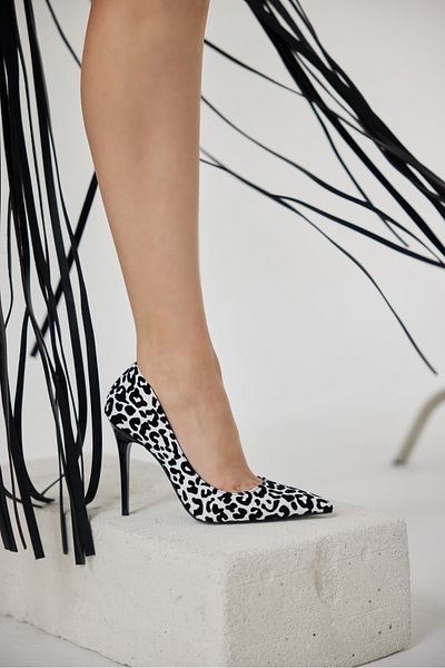 AYAKKABI PRENSİ Nadja Black White Leopard 10 cm Women's Stiletto, High Heels
