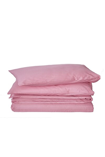 Komfort Home طقم غطاء لحاف من الساتان القطني المخطط مزدوج / مسحوق