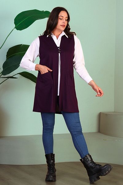 Ferace Women's Hijab Clothing Summer Lycra Vest Large Size Buttoned Vest Plum