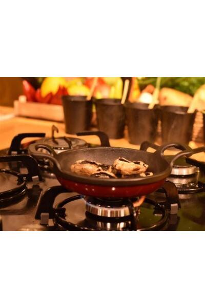 Bambum Taşev T1819 Caste Çift Kulplu Döküm Tava Yuvarlak Kırmızı 16 Cm