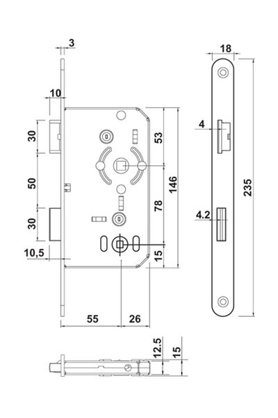 Hafele Door Lock (silent Lock) WC Right + Lock Striker Set