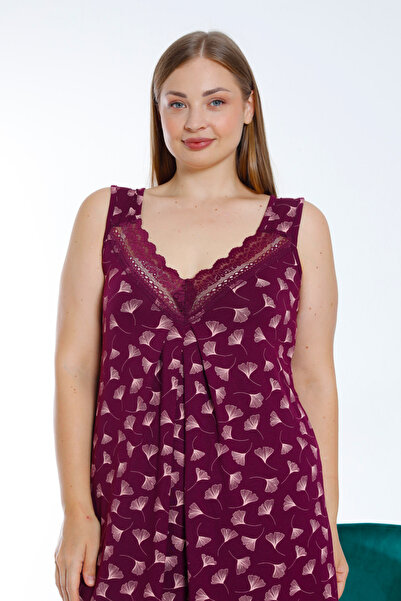 İntensive Print Lace Suspender Women's Plus Size Stretchy Viscous Nightgown