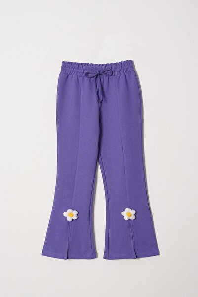 zepkids Crew Neck Long Sleeve Slit Gowns Detailed Long Sleeve Purple Color Girl's Tracksuit Set