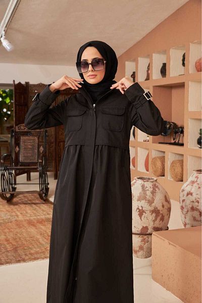 Neways Black 6302-Inter Gathered Trench Coat