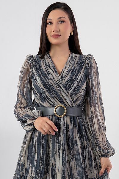 PULLIMM Rochie cu mânecă lungă cu guler dublu cu curea GRS3600