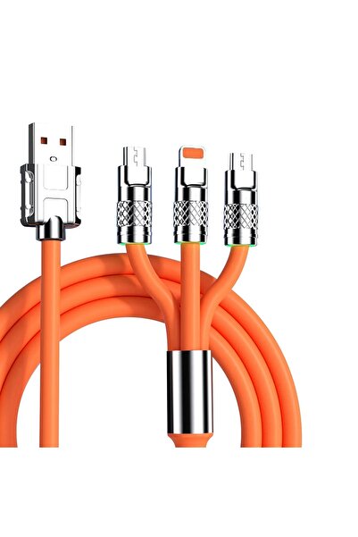 gold honey 3in1 Metal Başlıklı Type-C-Micro Usb-Lightning Uyumlu 120W 6A Hızl...