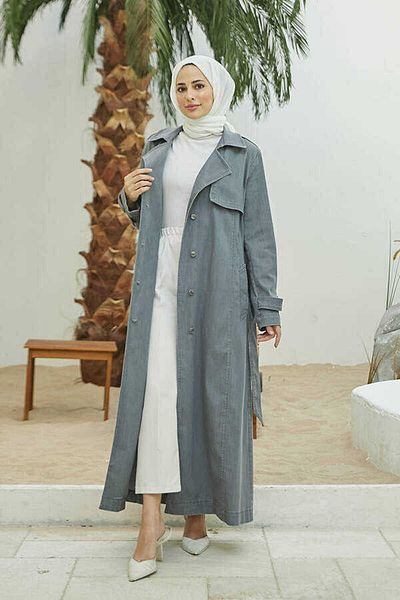 Neways 6458-Allerli Denim Trench Coat Gray