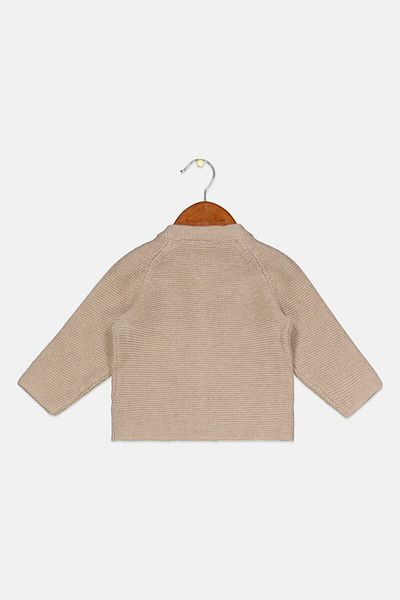 Tchibo Toddlers Gil Crew Neck Textured Sweater Cardigan, Tan