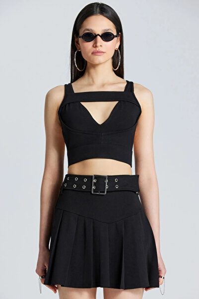 World Fashion Trends WFT2535 Bluză neagră fără spate, cu decolteu în V, cu de...