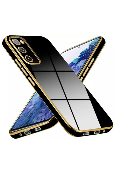 Fibaks Samsung Galaxy S20 Fe Kılıf Parlak Kenarlı Altın Işlemeli Kamera Korumalı Kapak