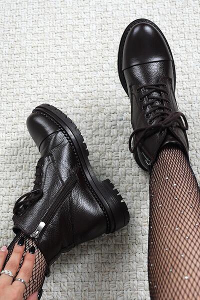 Stilbagshoes LİANA HAKİKİ DERİ BAĞCIKLI KADIN BOT KAHVE