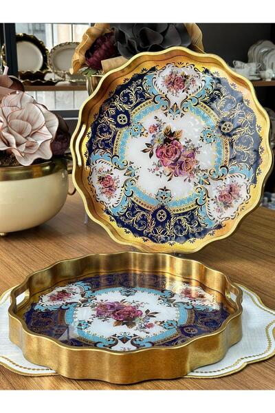 MD MİMOZA DEKOR Afet-I Devran 2-Piece Round Wooden Tray
