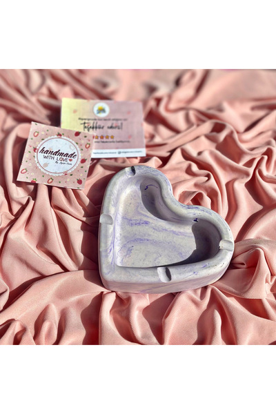 Handmade Mermer Desenli Dekoratif Mor Kalp Küllük