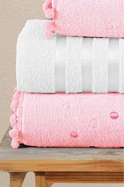 Miss Paris Home Σετ πετσετών μπάνιου Luxury Cotton Heart Pompom Σετ μπάνιου