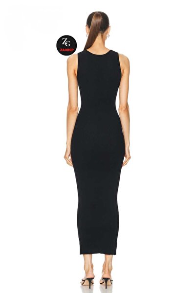 Zagrep Women's Black Sleeveless Lined Inner No-Show Silk Jersey Maxi Dress