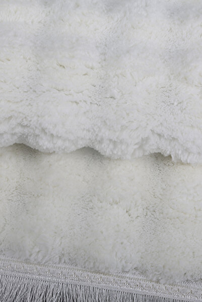 Teksev Bubble Cream Color Sports Fringed Cutting Plush Runner Machine Washable Non-Slip Base Decorative Carpet