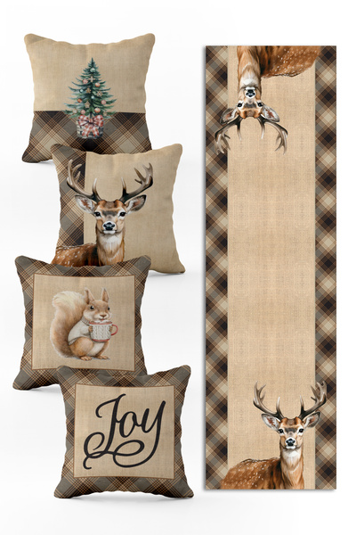 Evmila Yılbaşı Özel Set 4 Adet Kırlent 1 Adet Runner