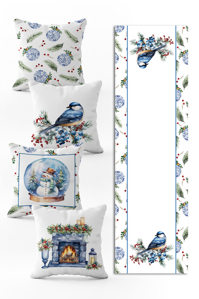 Evmila Ειδικό Σετ Πρωτοχρονιάς 4 Μαξιλάρια Ριχτάρι και 1 Runner