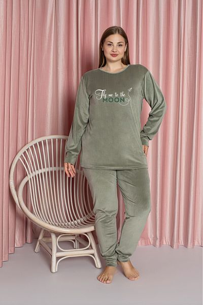 Lady Light Green Plus Size Velvet Pajama Set