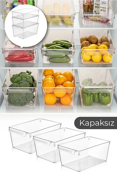 Hilamingo Home 3 Pieces Large Size Refrigerator Organizer Organizer Fruit Storage Container 20 cm X 32,5 cm X 14 cm