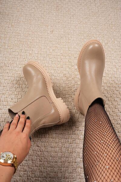 Stilbagshoes Γυναικείες μπότες Rosalinda Mink - Γνήσιο δέρμα με λεπτομέρεια από καουτσούκ στο πλάι