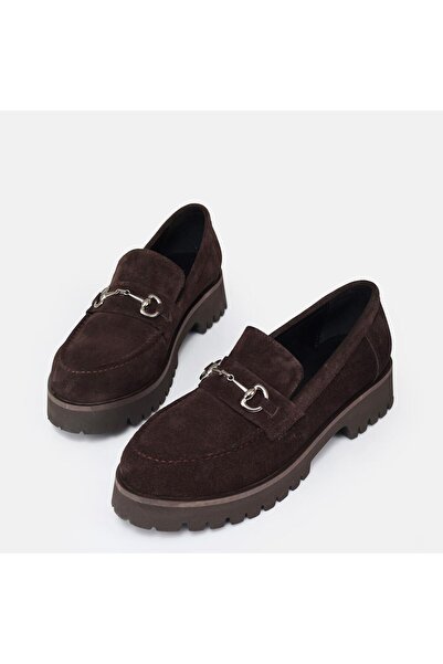 37Numara BÜYÜK NUMARA KADIN  LOAFER AYAKKABI HAKİKİ DERİ KAHVERENGİ SÜET