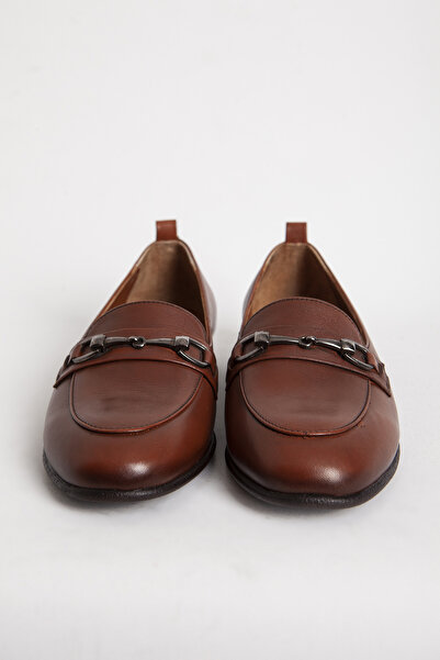 Dericlub Tan Real Leather Comfortable Ballerina Shoes - Women'S, Buckle, Br 44156