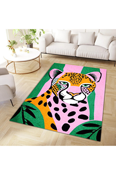 Rugs Modern Halı Kuzey Koleksiyonu Yeşil Pembe Leopar Dokuma Taban Dekoratif ...