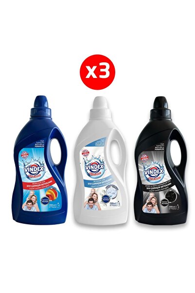 Vindex Sıvı Çamaşır Deterjanı Renkliler&Beyazlar&Siyahlar 2500ml 3 adet