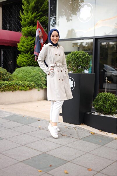 HARMAN BUTİK Women's Belted Buttoned Trench Coat