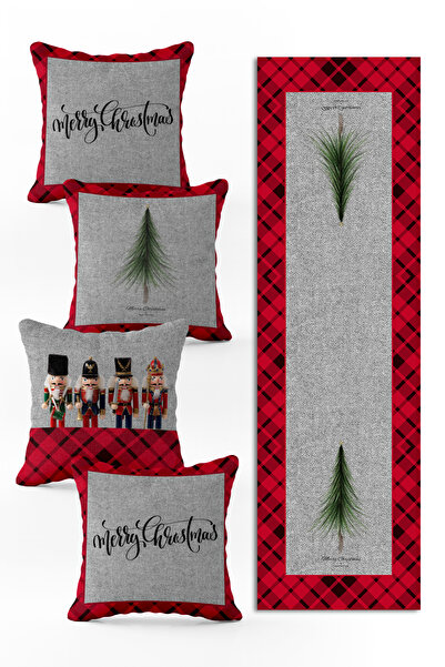 Evmila Yılbaşı Özel Set 4 Adet Kırlent 1 Adet Runner