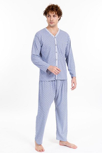 Pemilo Men's Buttoned Long Sleeve Pajama Set Gray