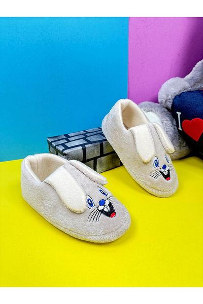 İmerShoes Μπεζ παντόφλες - Μαλακές μπότες νηπιαγωγείου για κορίτσια και αγόρια με σχέδιο κουνελιού 361