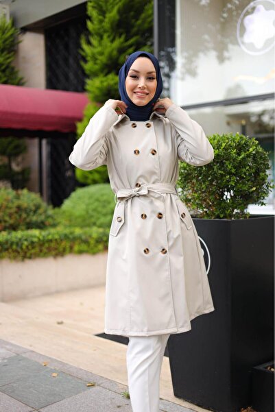 HARMAN BUTİK Women's Belted Buttoned Trench Coat
