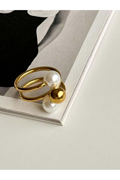 Koprinaco Çelik Gold Topçuklu İncili Numaralı Yüzük (17 Numara)