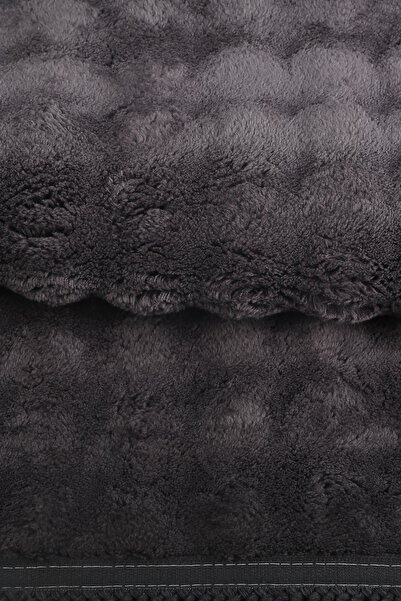 Teksev Bubble Anthracite Color Pompom Fringed Cutting Runner Washable Non-Slip Based Soft Tassel Carpet