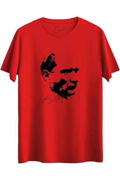 Çapıt 100% Cotton Standard Cut Crew Neck Short Sleeve Black Atatürk Printed T-Shirt
