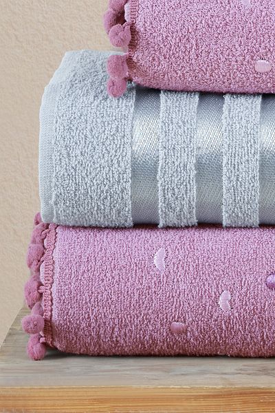 Miss Paris Home Luxury Cotton Heart Pompom Bath Towel Set Bath Set