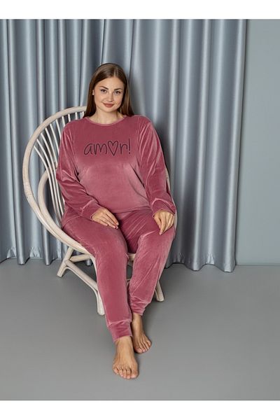 Lady Pink Plus Size Velvet Pajama Set