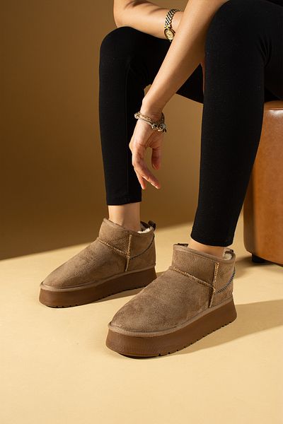 Pembe Potin Γυναικείες μίνι μπότες βιζόν Nubuck με γούνινο εσωτερικό επίπεδο, άνετη σόλα Γυναικείες μπότες