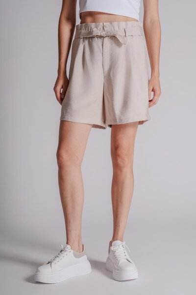 BRACCAS Γυναικείο σορτς Jogger Stone Color - Πλισέ, λαστιχένια μέση και λεπτομέρεια ζώνης