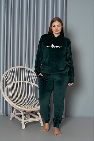 Lady Dark Green Plus Size Velvet Pajama Set