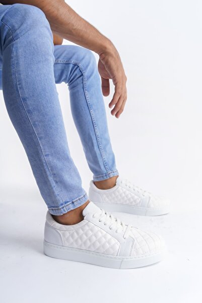 Zerenyus SLW166 Prestige Чоловічі повсякденні кросівки з шнурівкою та капітоне-візерунком, білі