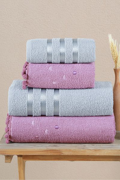 Miss Paris Home Luxury Cotton Heart Pompom Bath Towel Set Bath Set