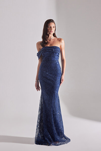 BETTY & SAM ASTER Parıltılı Düşük Omuz Balık Etek Abiye