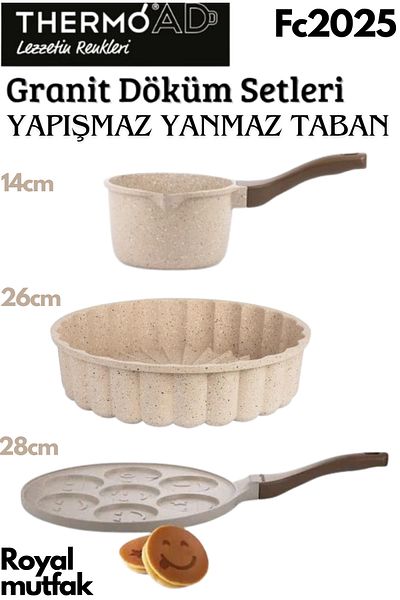 ThermoAD Cast Mink Granite Milk Bowl-Faucet + Casting Granite Tart Mold + Casting Granite Smiley Face Pancake Pan