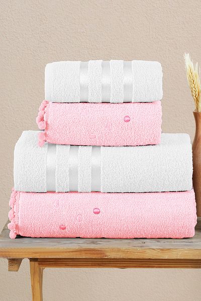 Miss Paris Home Σετ πετσετών μπάνιου Luxury Cotton Heart Pompom Σετ μπάνιου